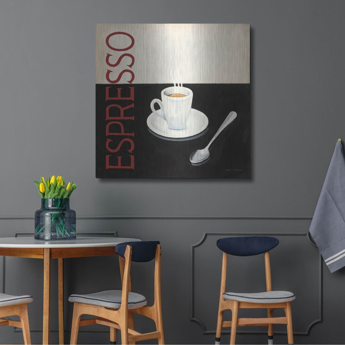 'Cafe Moderne 4' by Marco Fabiano – Metal Wall Art, 36x36 room view