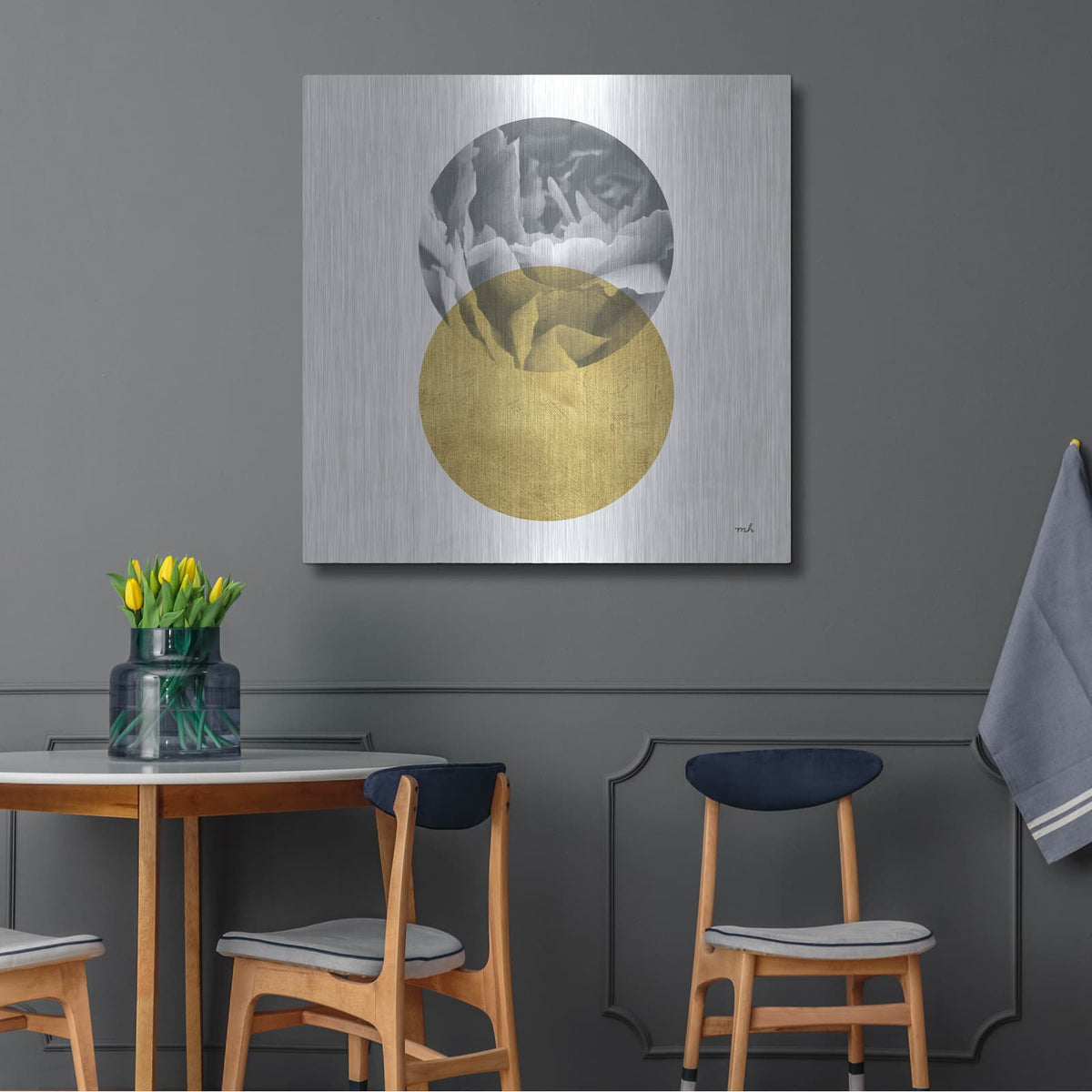 'Blossoms 1 Gold' by Moira Hershey – Metal Wall Art, 36x36 room view