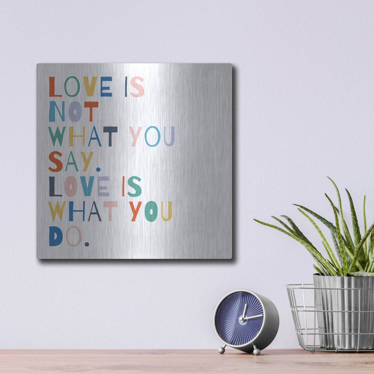 'Rainbow Words 1' by Moira Hershey – Metal Wall Art, 12x12 room view