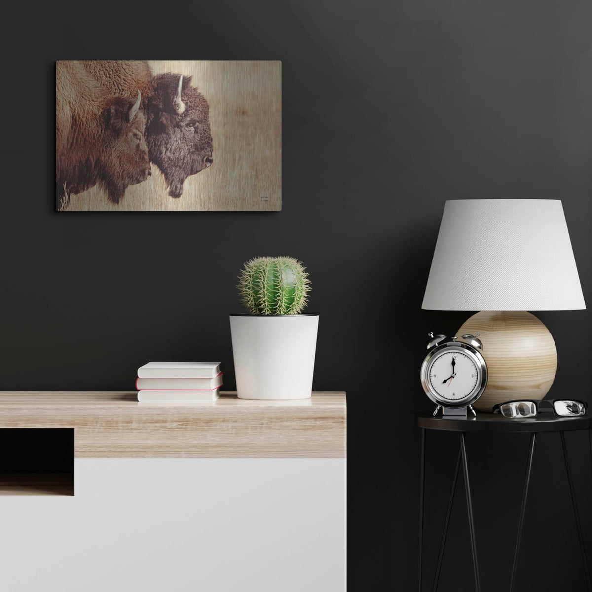 'Bison Pair' by Nathan Larson – Metal Wall Art, 24x16 room view