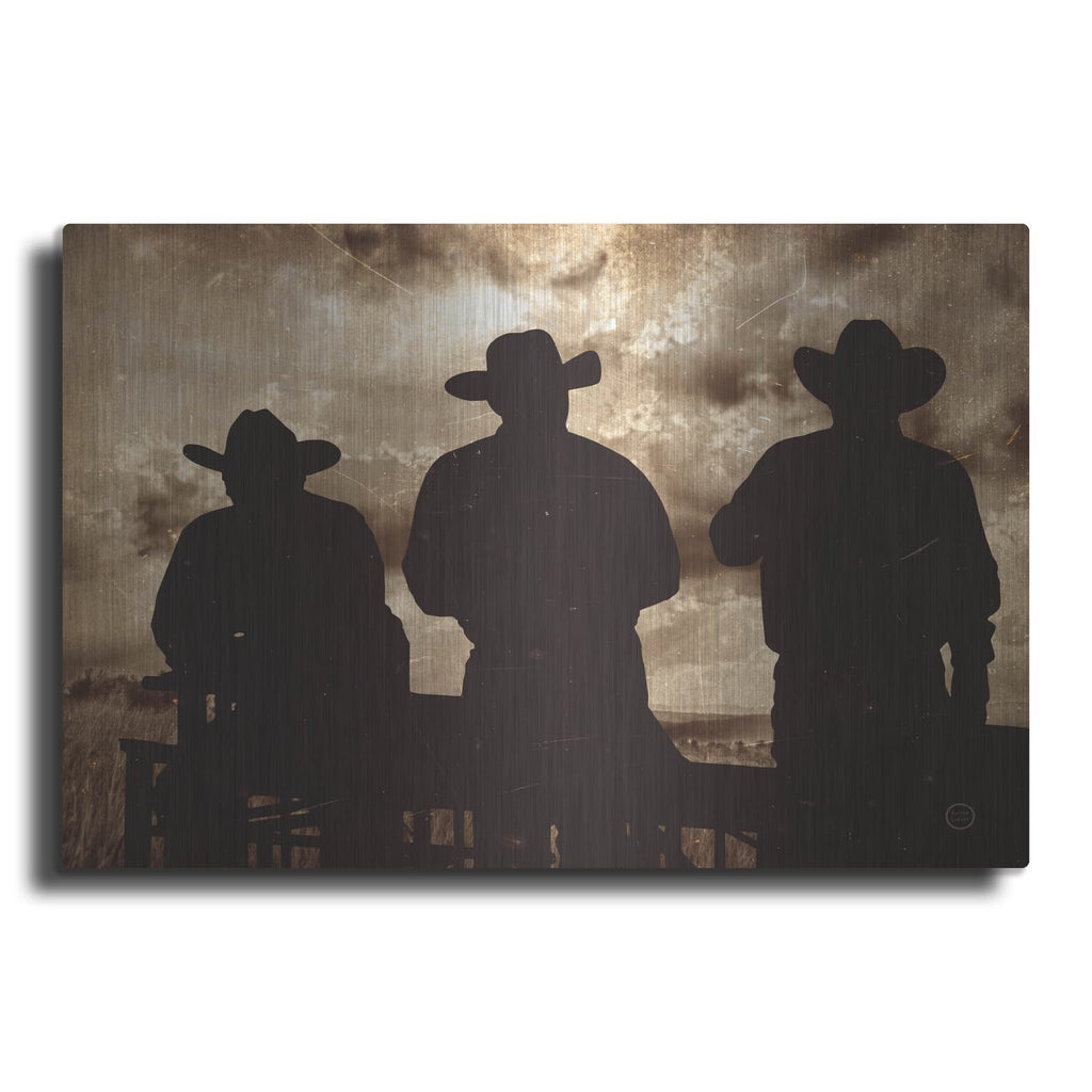 'Three Cowboys Sepia' by Nathan Larson – Metal Wall Art