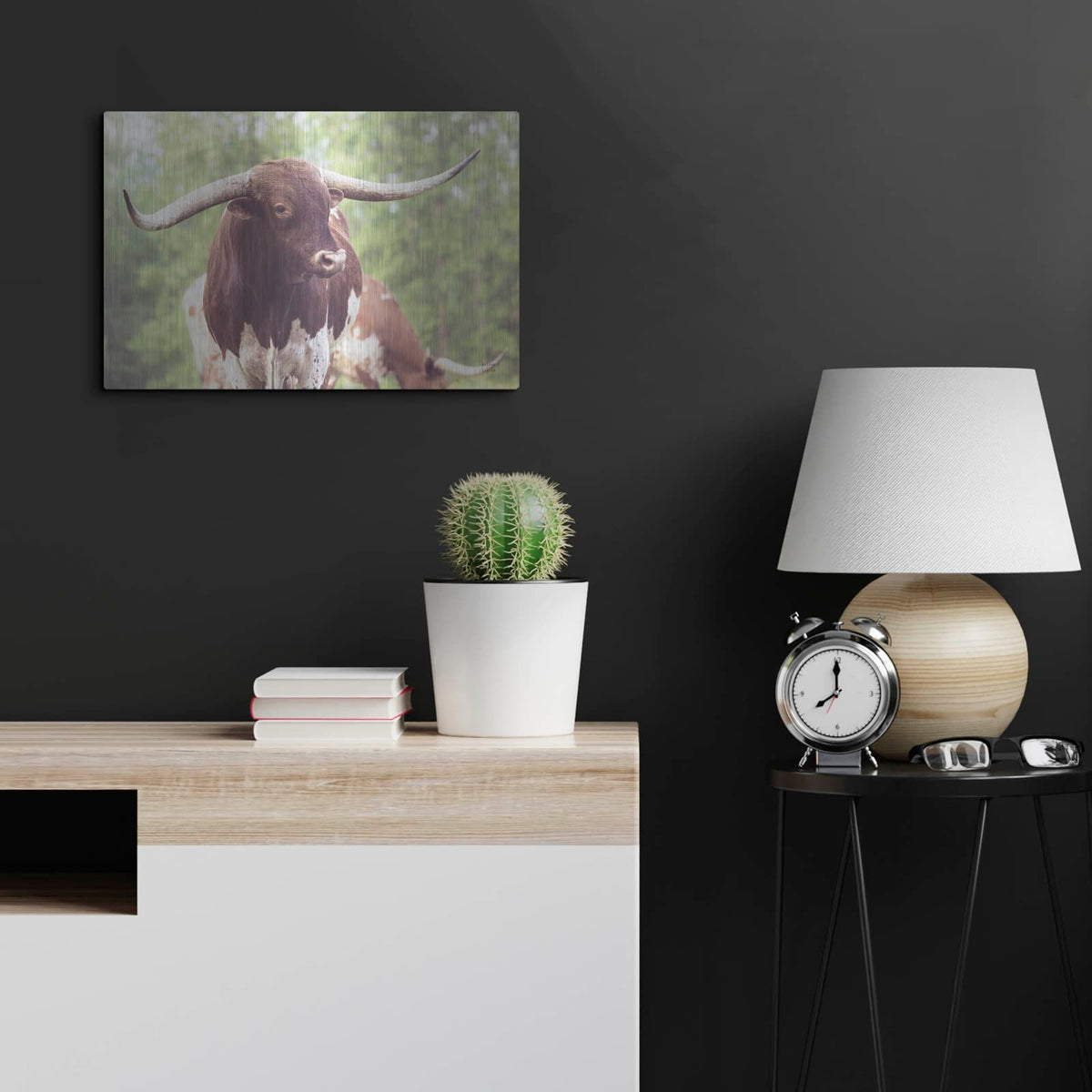 'Longhorn Gaze 1' by Nathan Larson – Metal Wall Art, 24x16 room view