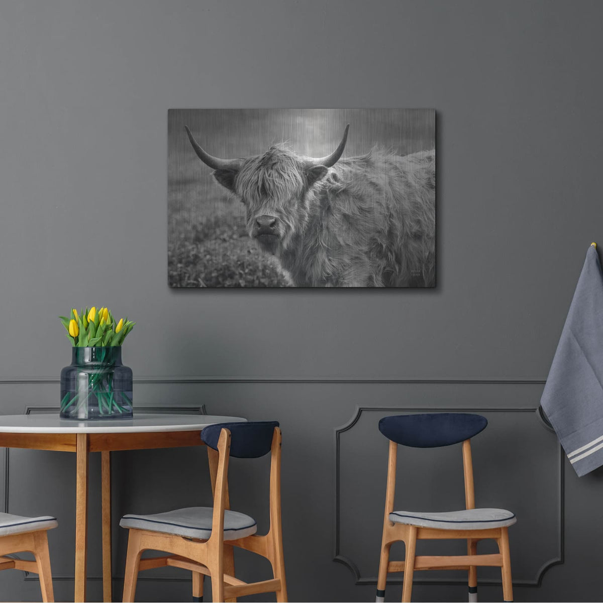 'Highland Cow Spring' by Nathan Larson – Metal Wall Art, 36x24 room view
