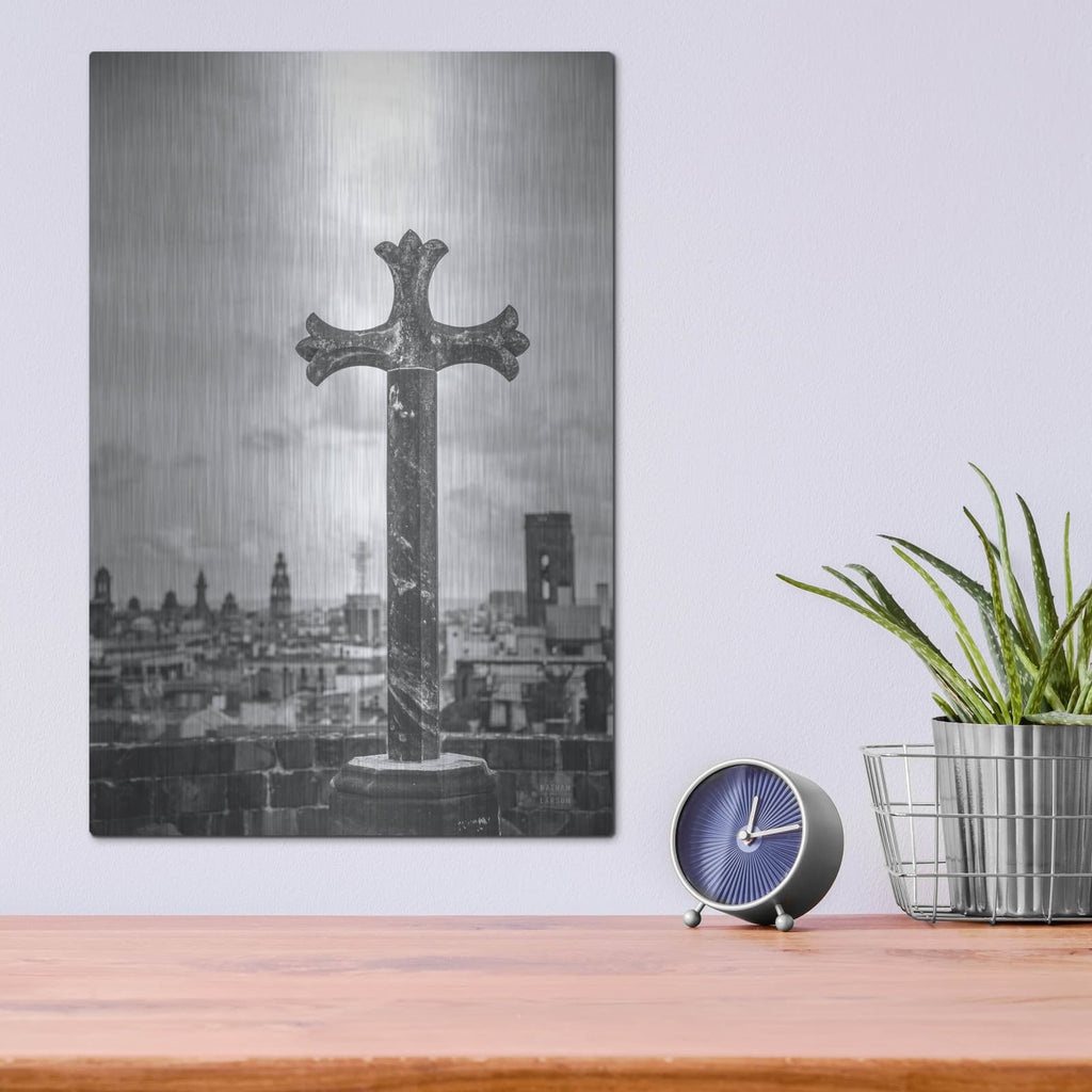 'Cathedral View Barcelona Bw' by Nathan Larson – Metal Wall Art, 12x16 room view