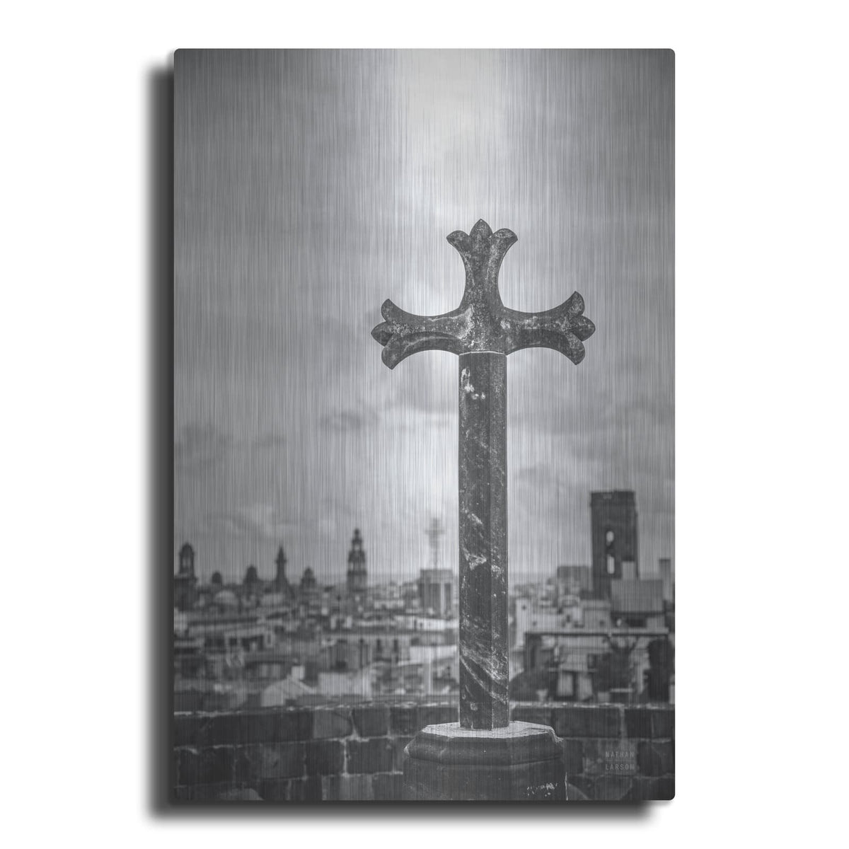 'Cathedral View Barcelona Bw' by Nathan Larson – Metal Wall Art