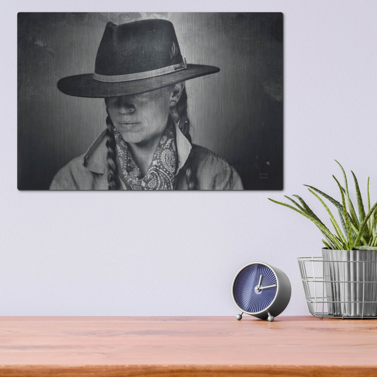 'Home On The Range Cowgirl 1' by Nathan Larson – Metal Wall Art, 16x12 room view