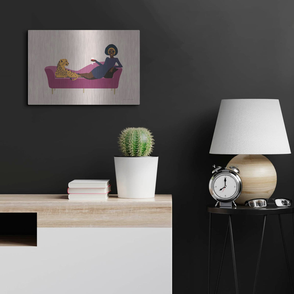 'Wild Lounge I Pink Couch' by Omar Escalante – Metal Wall Art, 24x16 room view