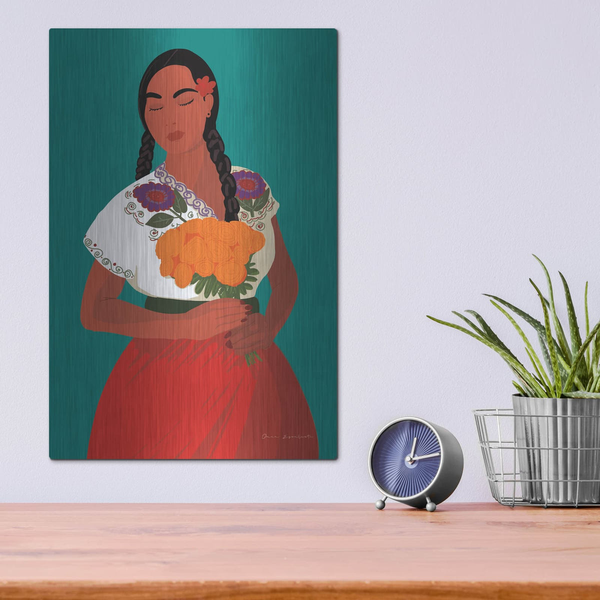'Mexican Woman 2' by Omar Escalante – Metal Wall Art, 12x16 room view