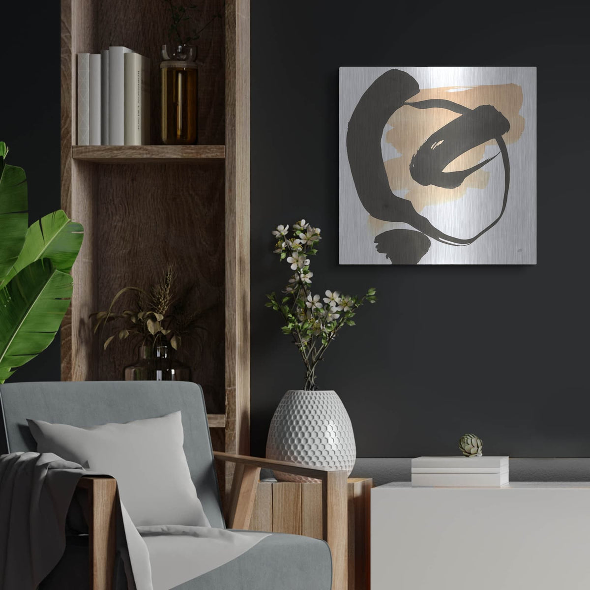 'Black And Cream 1' by Chris Paschke – Metal Wall Art, 24x24 room view