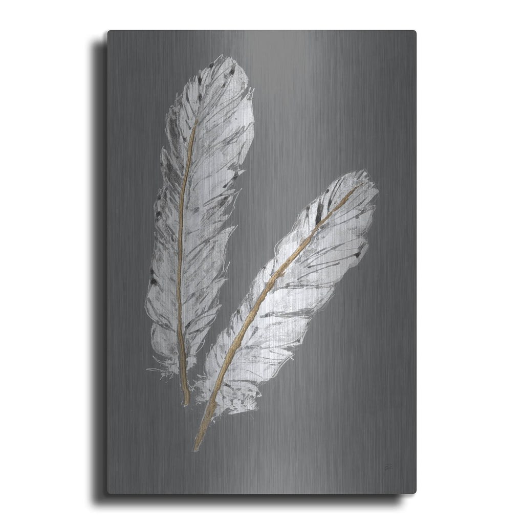 'Gold Feathers 4 On Grey' by Chris Paschke – Metal Wall Art