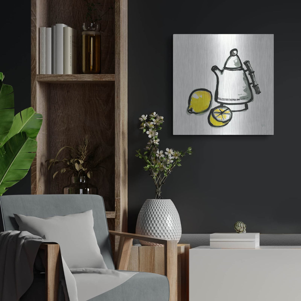 'Tea And Lemons' by Chris Paschke – Metal Wall Art, 24x24 room view
