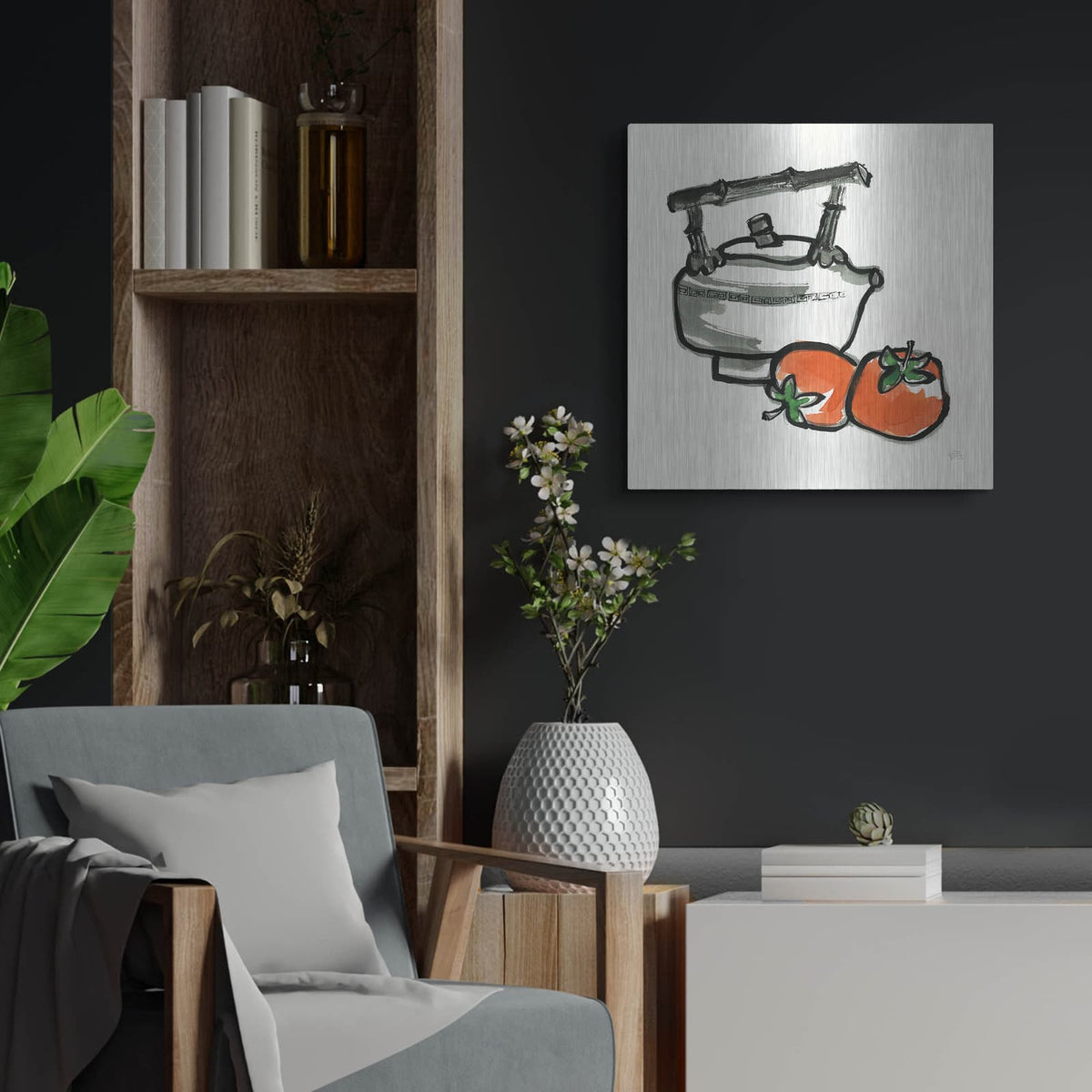 'Tea And Persimmons' by Chris Paschke – Metal Wall Art, 24x24 room view