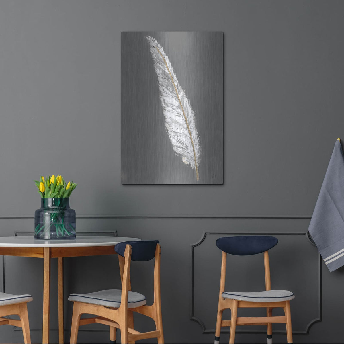 'Gold Feathers 6 On Grey' by Chris Paschke – Metal Wall Art, 24x36 room view