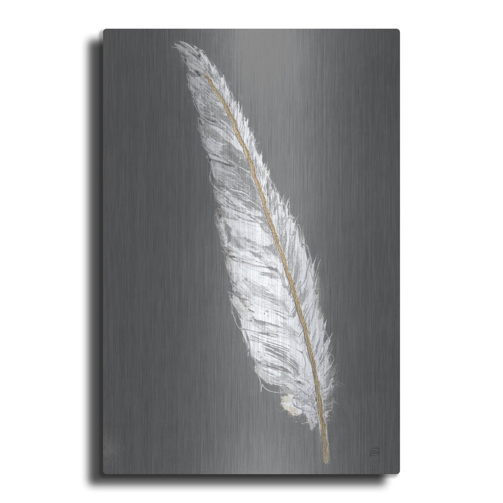 'Gold Feathers 6 On Grey' by Chris Paschke – Metal Wall Art