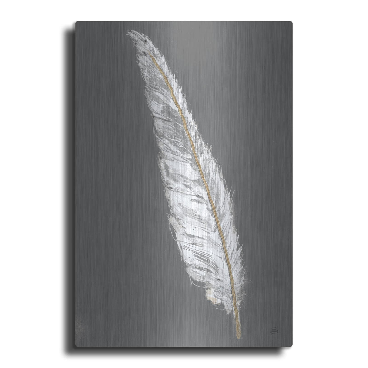 'Gold Feathers 6 On Grey' by Chris Paschke – Metal Wall Art