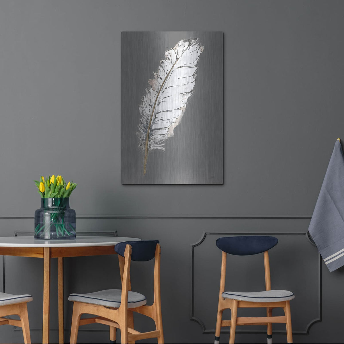 'Gold Feathers 7 On Grey' by Chris Paschke – Metal Wall Art, 24x36 room view