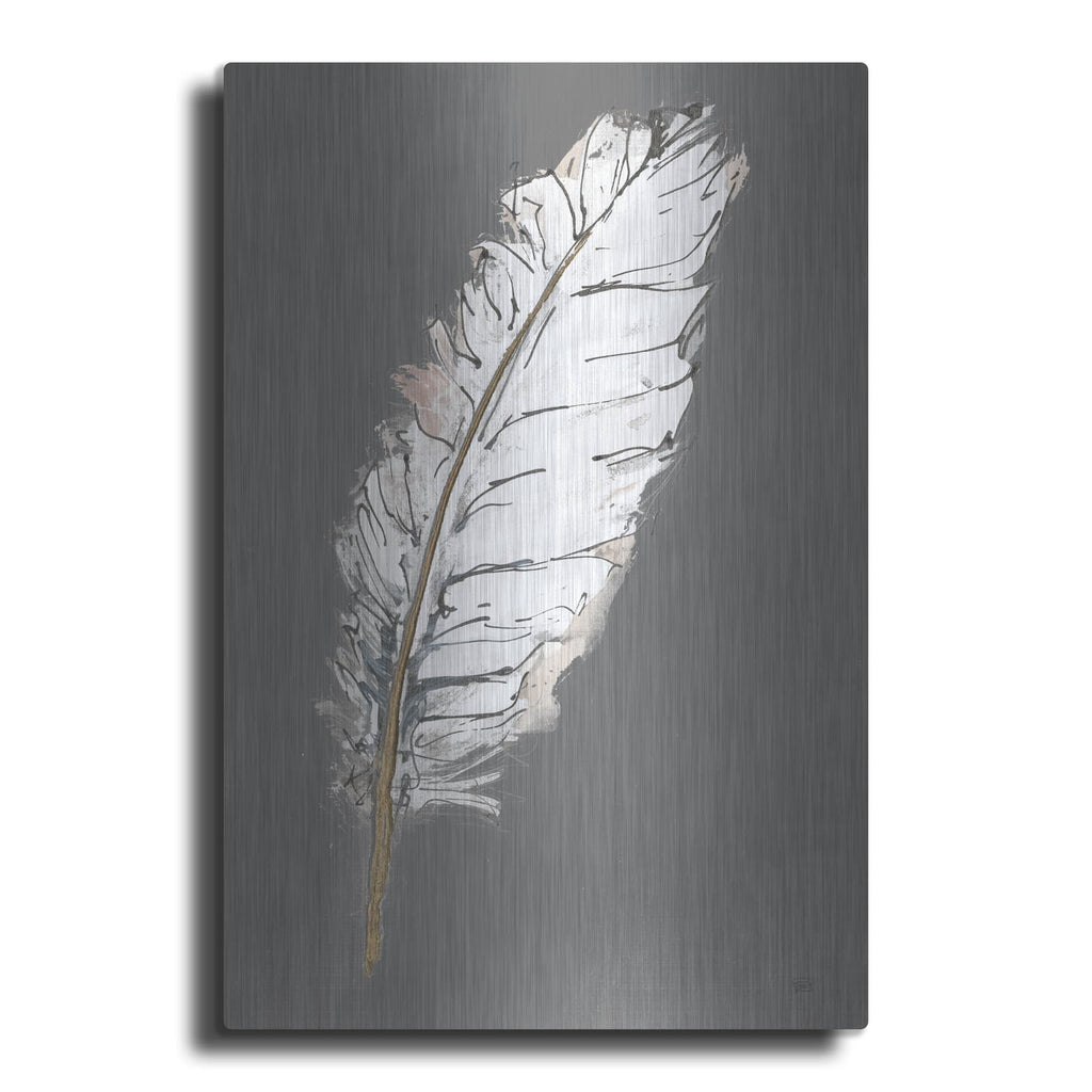 'Gold Feathers 7 On Grey' by Chris Paschke – Metal Wall Art