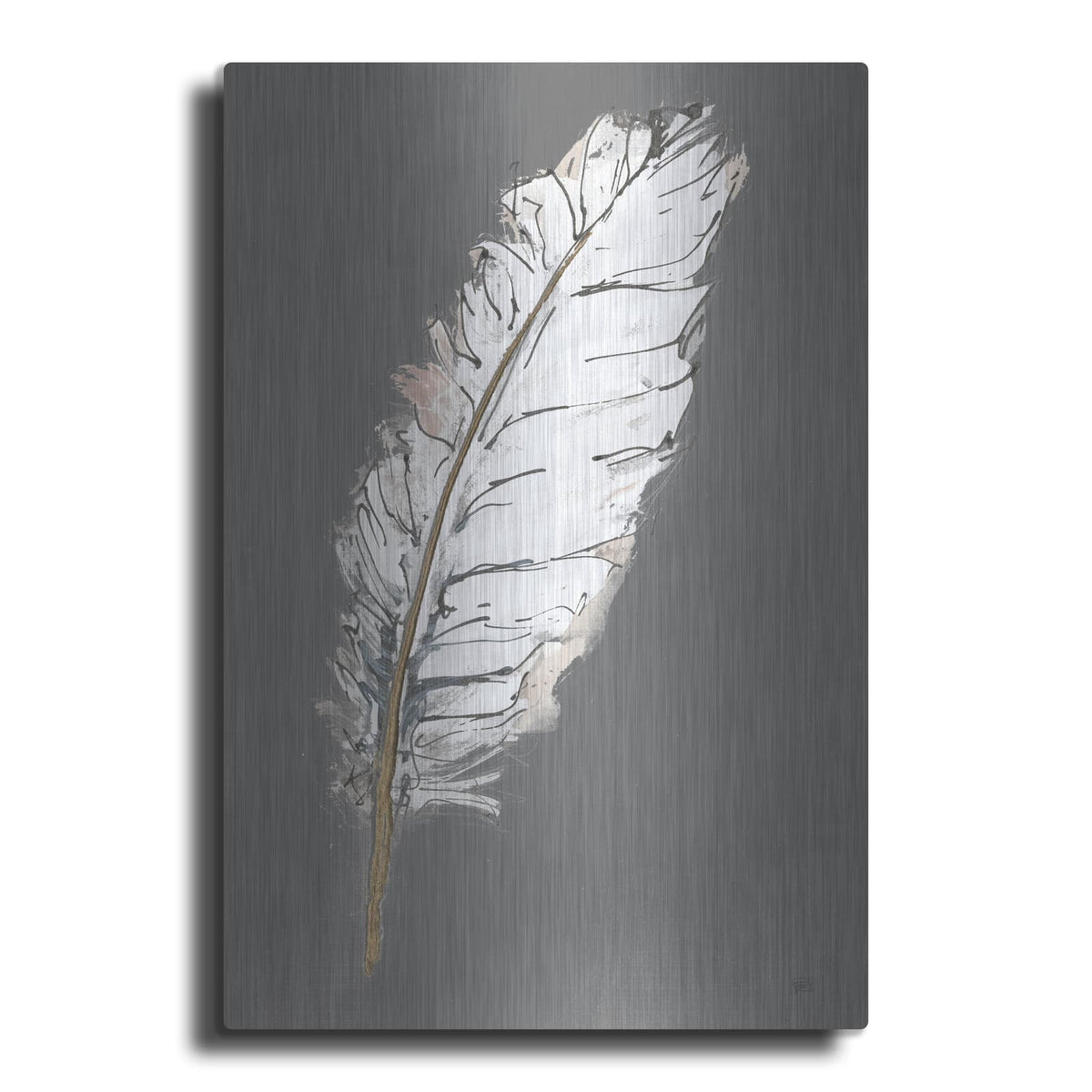 'Gold Feathers 7 On Grey' by Chris Paschke – Metal Wall Art