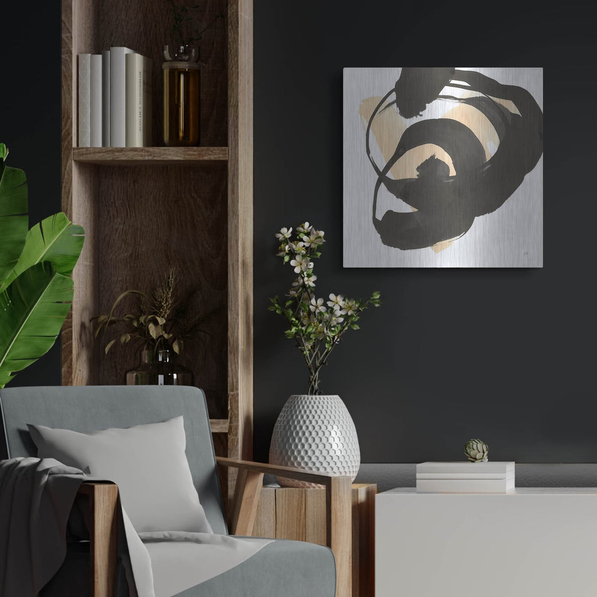 'Black And Cream 2' by Chris Paschke – Metal Wall Art, 24x24 room view