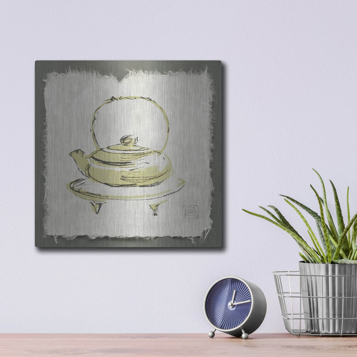 'Green Teapot' by Chris Paschke – Metal Wall Art, 12x12 room view