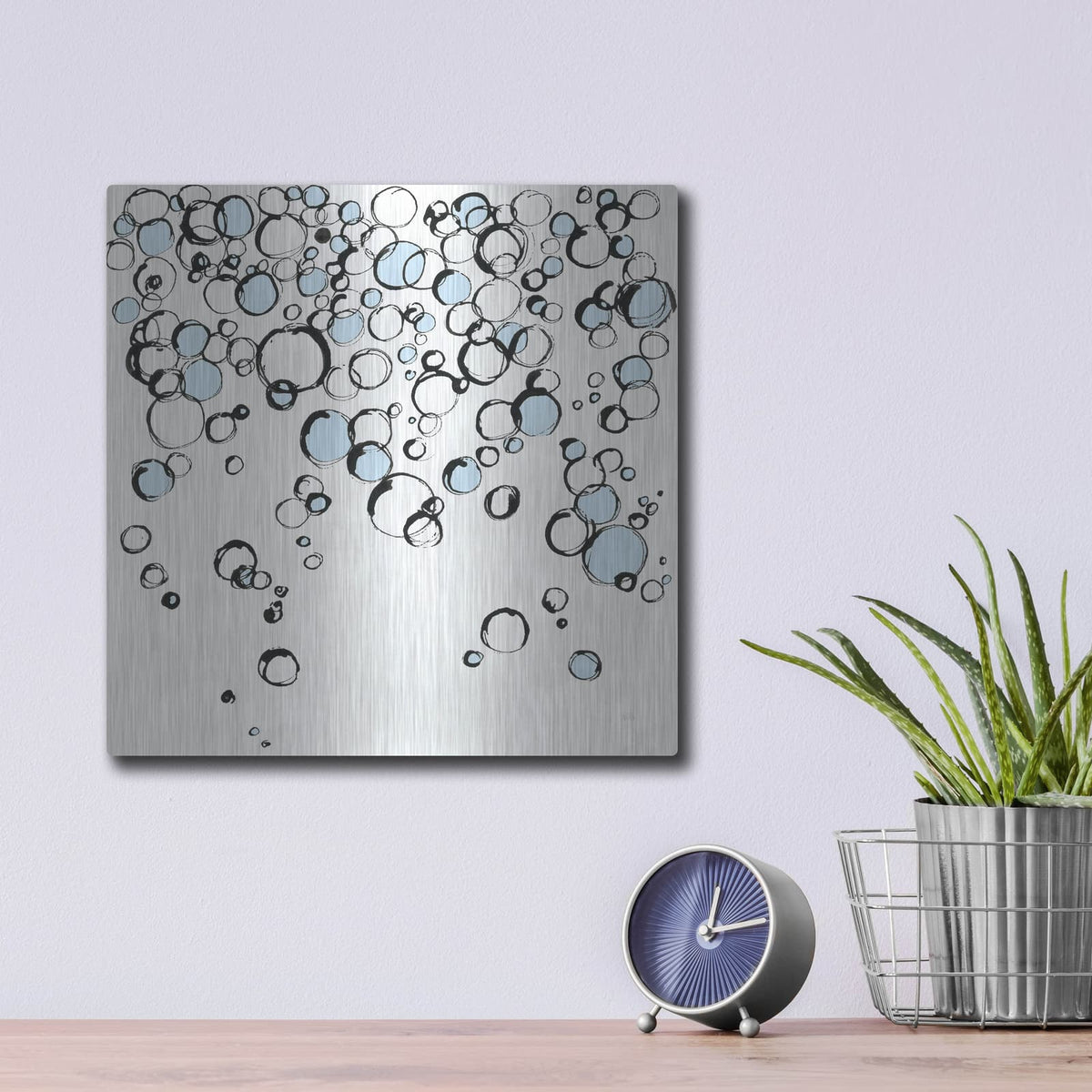 'Blue Bubbles 3' by Chris Paschke – Metal Wall Art, 12x12 room view