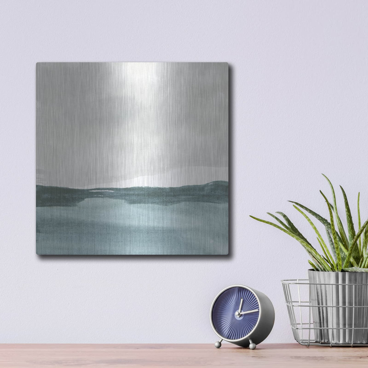 'Tranquil Silver Sea 1' by Chris Paschke – Metal Wall Art, 12x12 room view