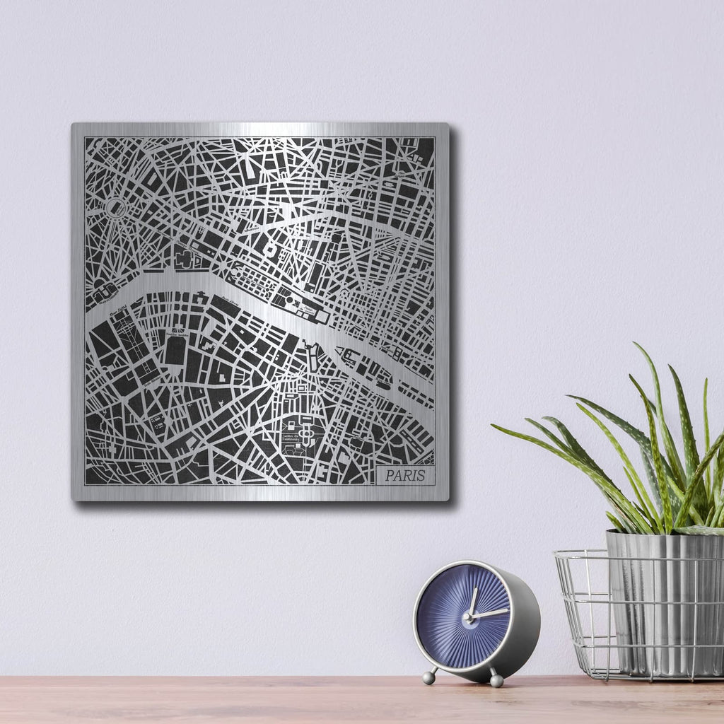 'Paris Map Black' by Laura Marshall – Metal Wall Art, 12x12 room view