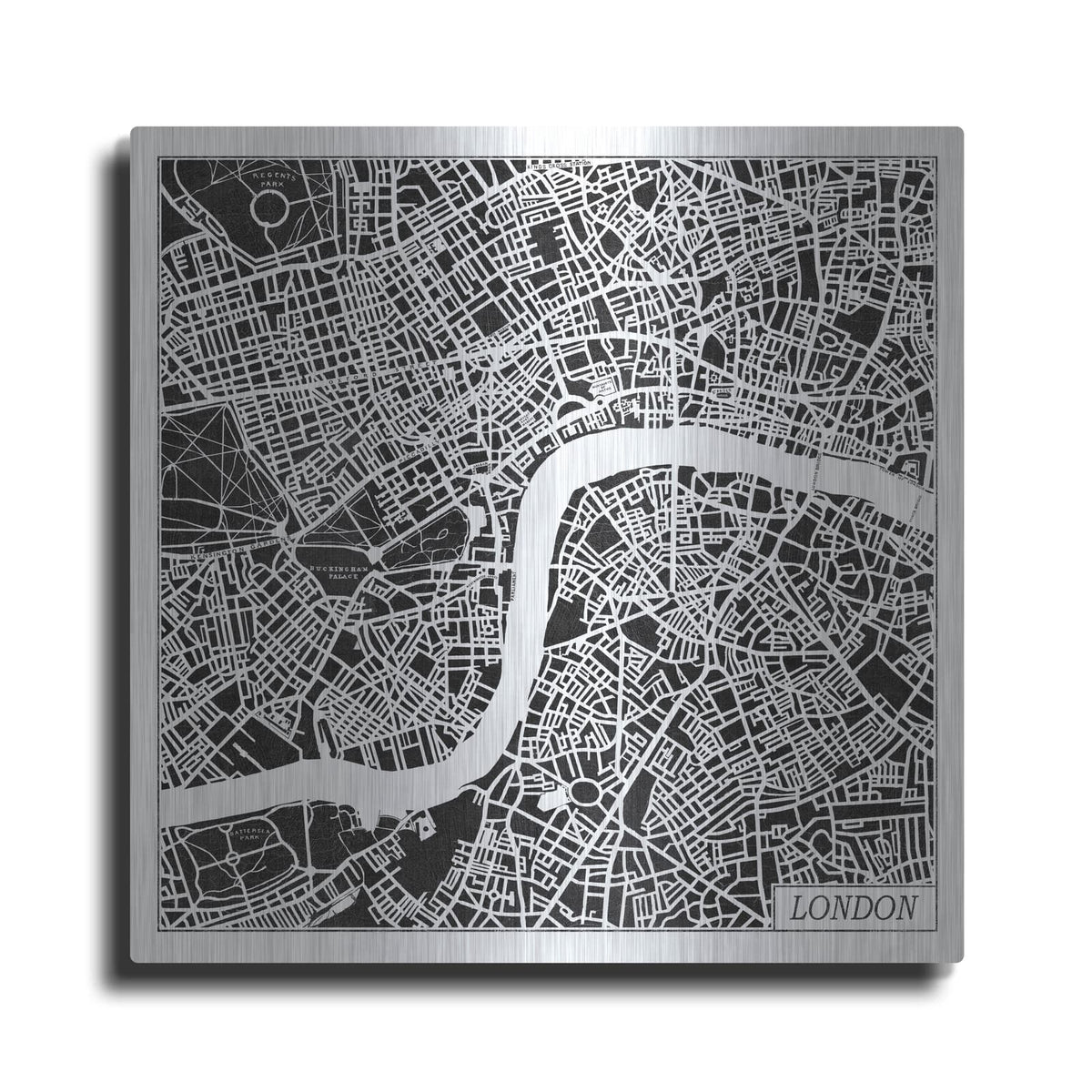 'London Map Black' by Laura Marshall – Metal Wall Art
