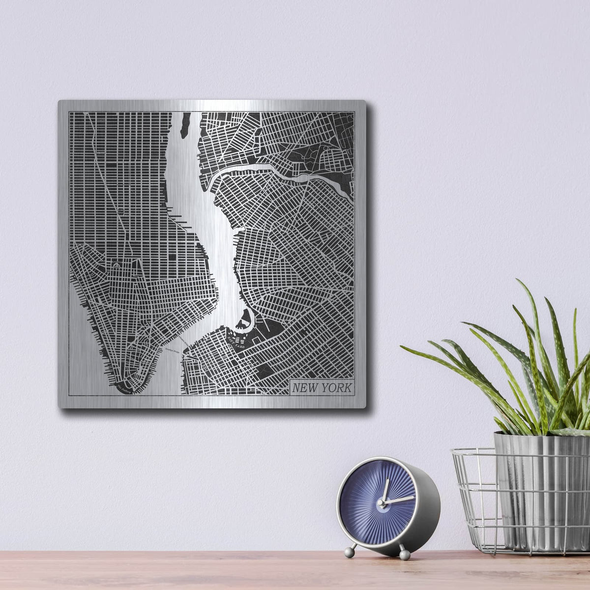 'New York Map Black' by Laura Marshall – Metal Wall Art, 12x12 room view