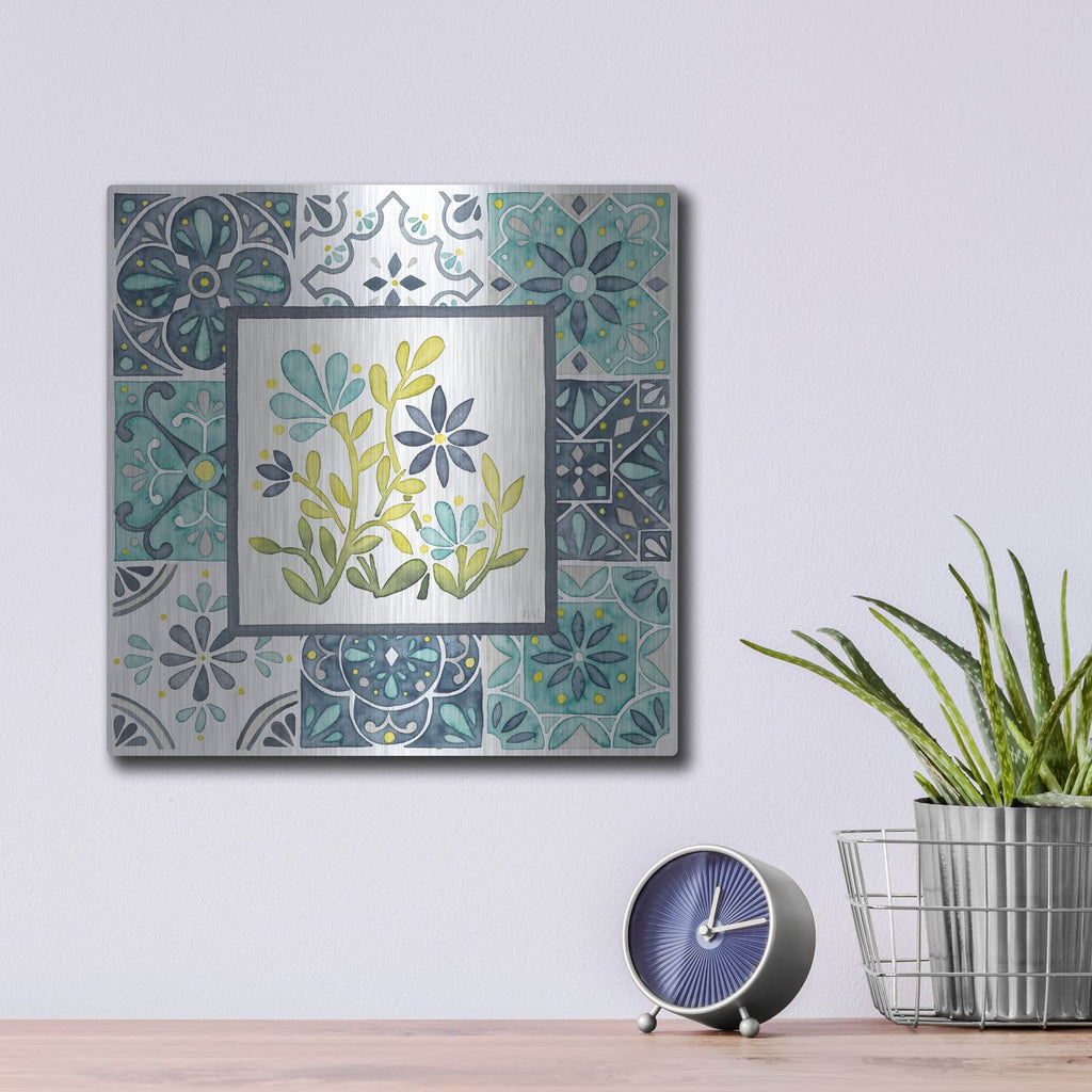 'Garden Getaway Patchwork 4' by Laura Marshall – Metal Wall Art, 12x12 room view