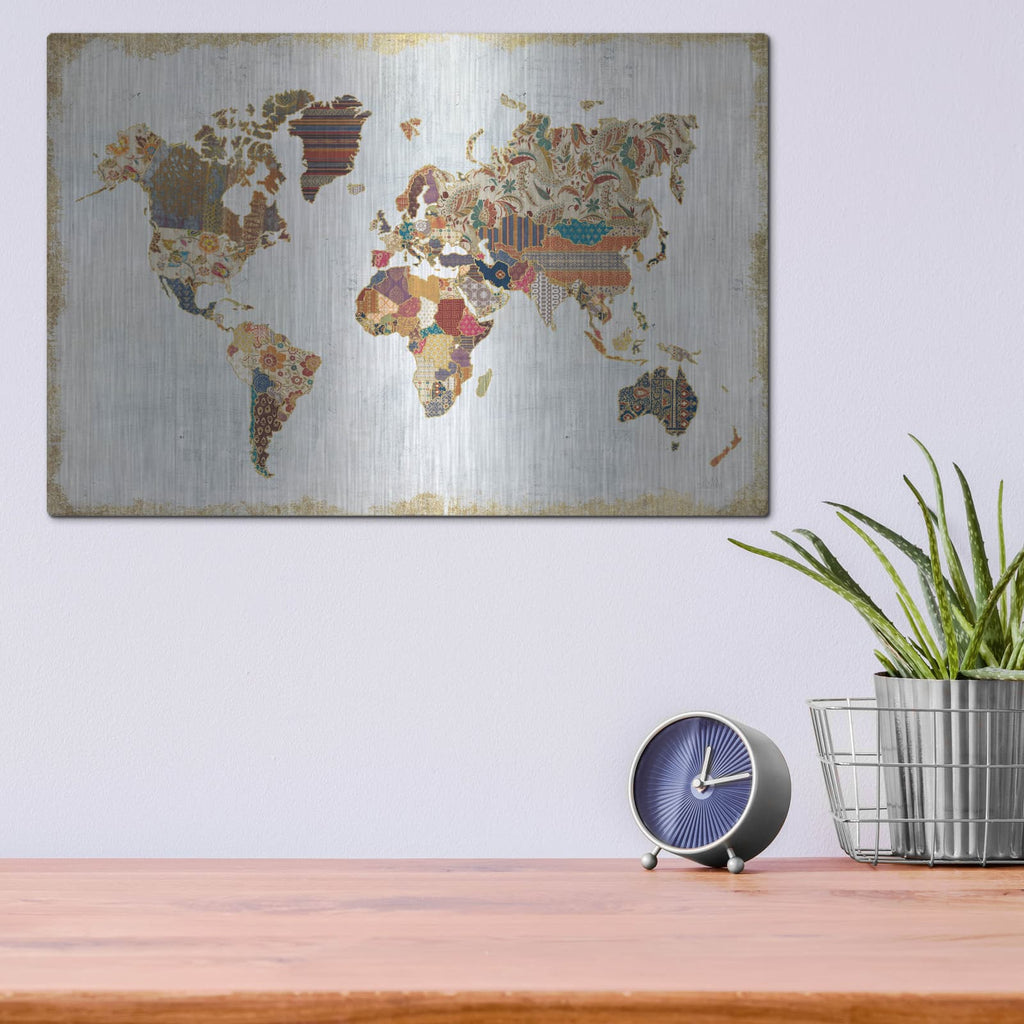 'Pattern World Map' by Laura Marshall – Metal Wall Art, 16x12 room view
