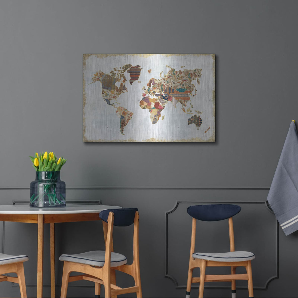 'Pattern World Map' by Laura Marshall – Metal Wall Art, 36x24 room view