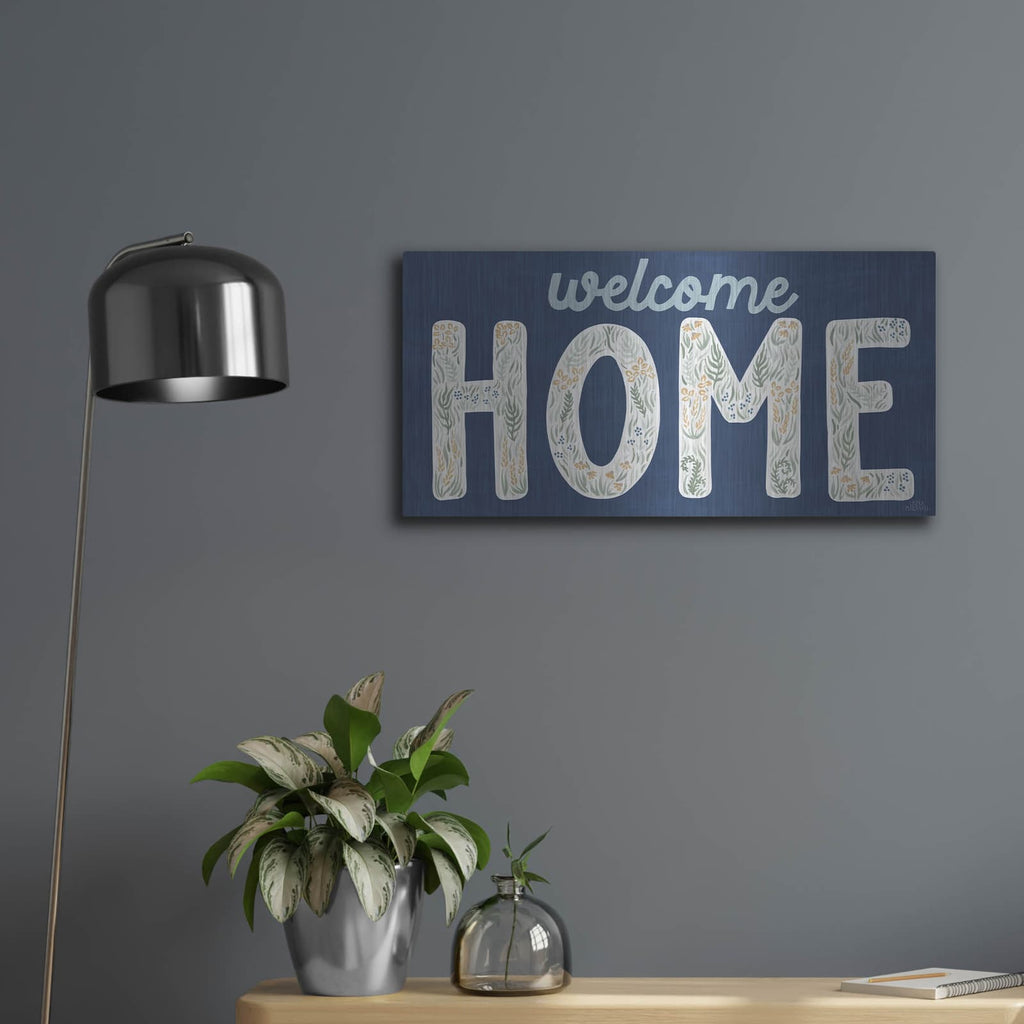 'Lakeside Days X Blue' by Laura Marshall – Metal Wall Art, 24x12 room view