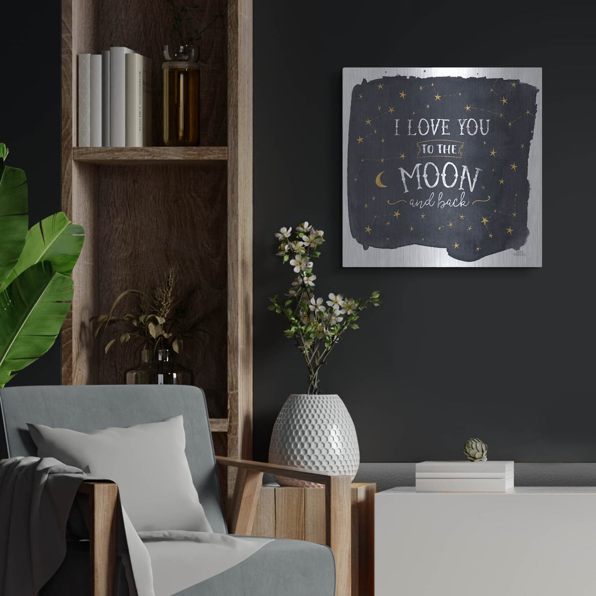 'Celestial Love 1 Sq' by Laura Marshall – Metal Wall Art, 24x24 room view