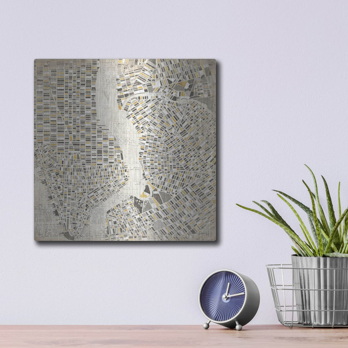 'Neutral New York Map' by Laura Marshall – Metal Wall Art, 12x12 room view