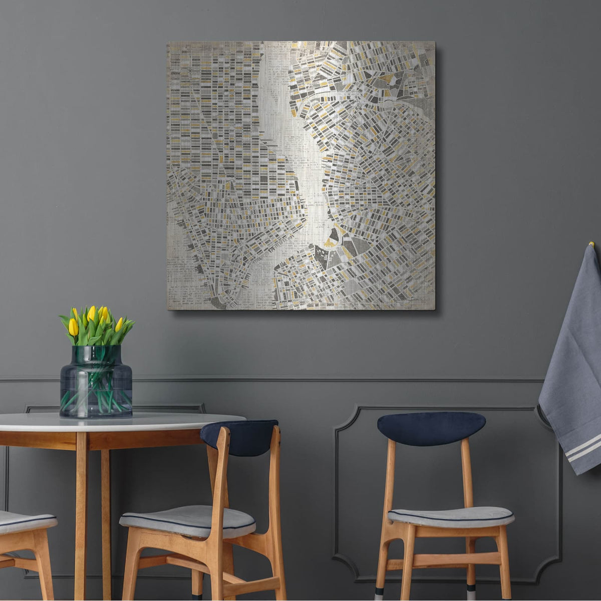 'Neutral New York Map' by Laura Marshall – Metal Wall Art, 36x36 room view