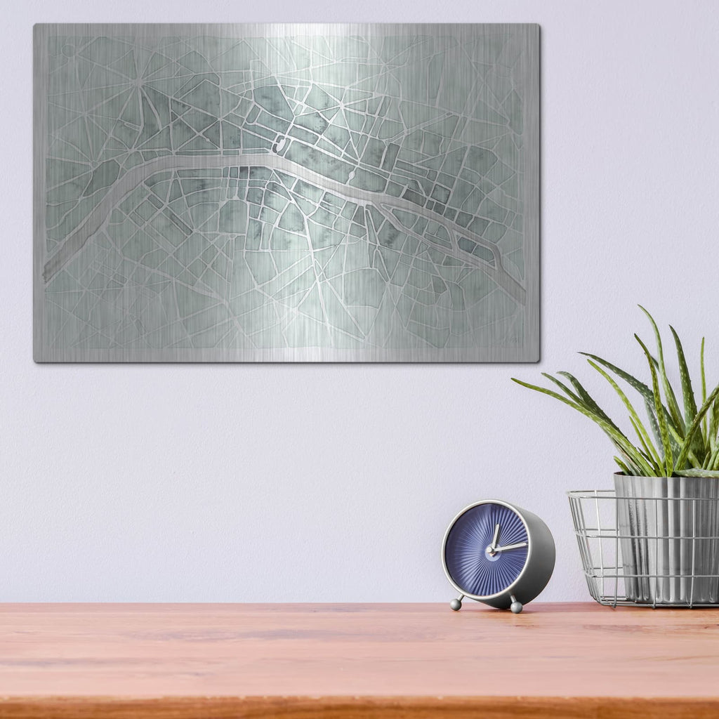 'Watercolor Wanderlust Paris Mint' by Laura Marshall – Metal Wall Art, 16x12 room view