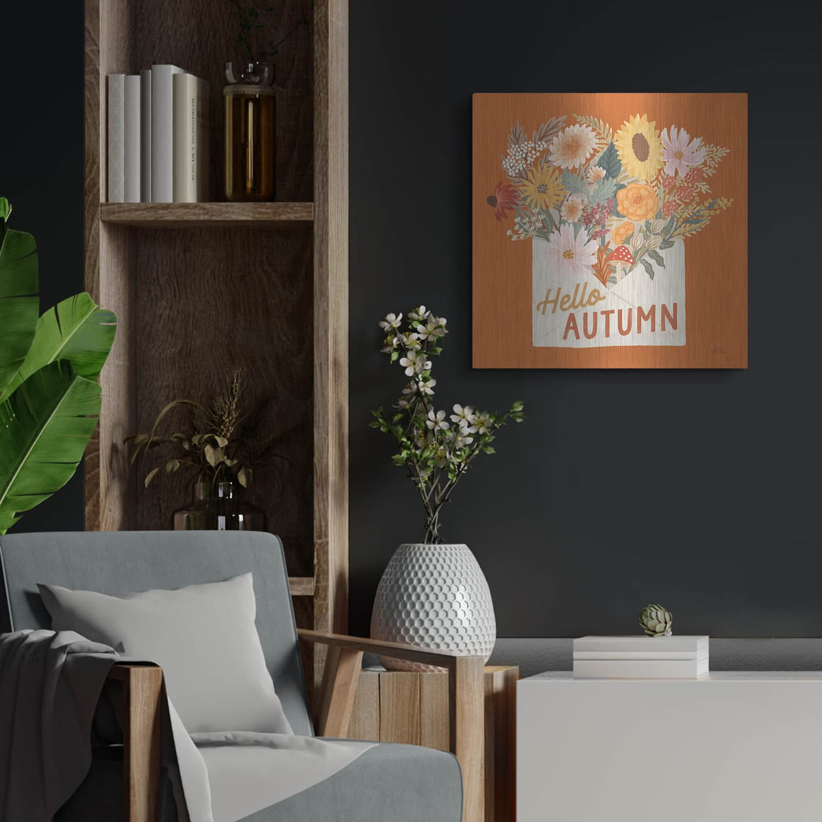 'Autumn Meadow 4' by Laura Marshall – Metal Wall Art, 24x24 room view