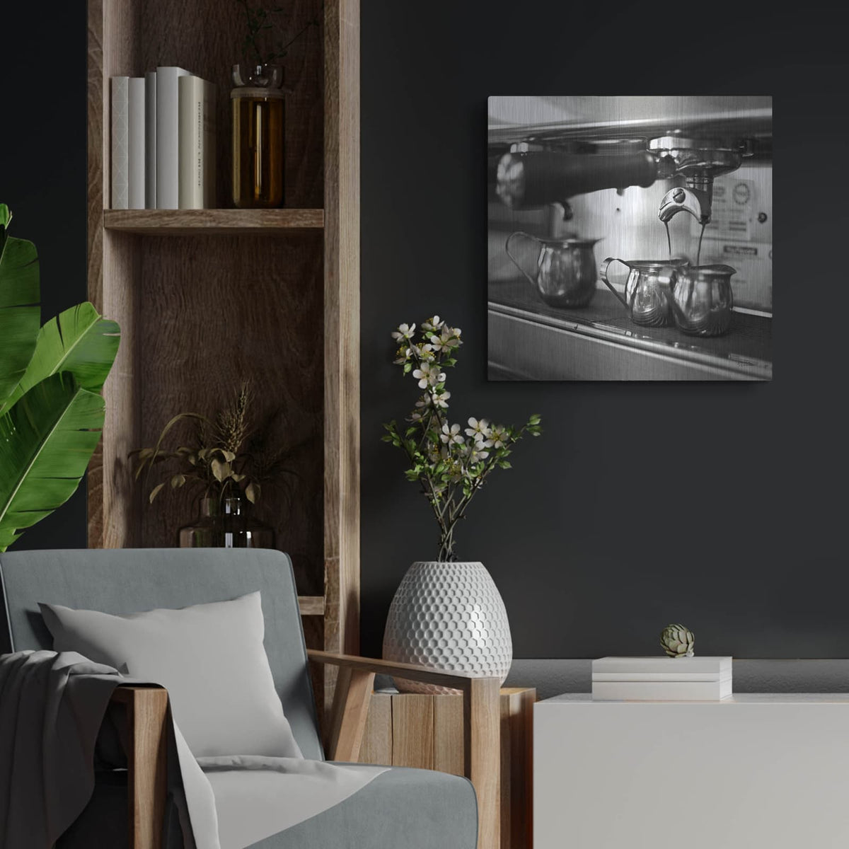 'Coffeehouse 2' by Laura Marshall – Metal Wall Art, 24x24 room view