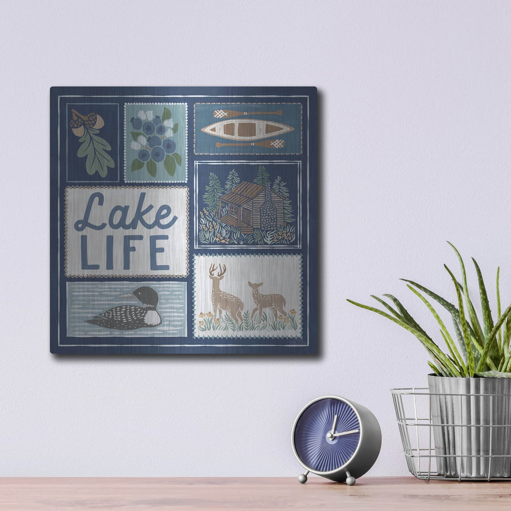 'Lakeside Days 7 Blue' by Laura Marshall – Metal Wall Art, 12x12 room view