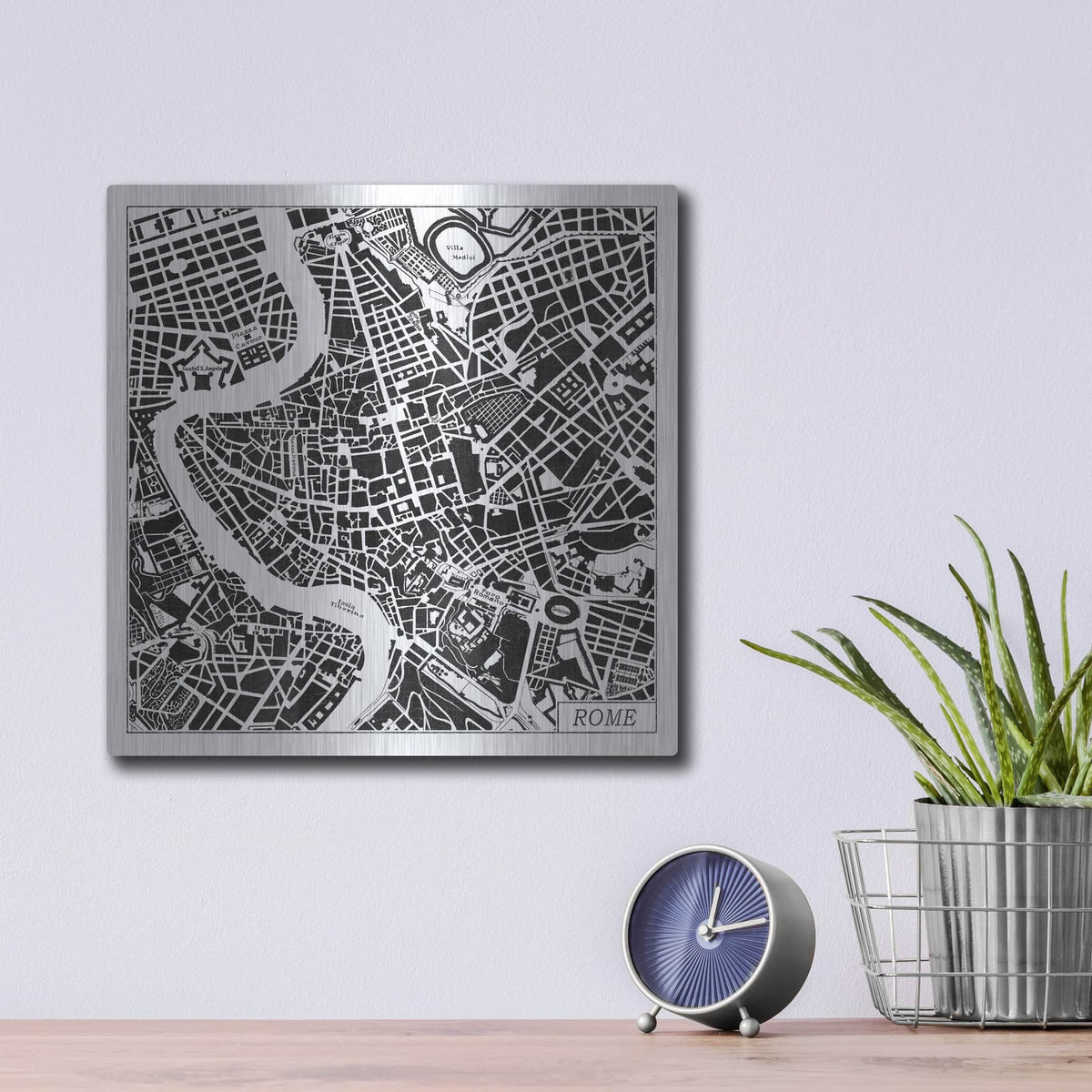 'Rome Map Black' by Laura Marshall – Metal Wall Art, 12x12 room view