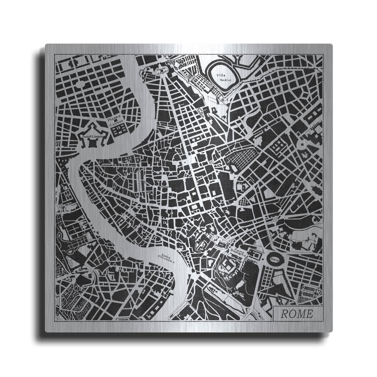 'Rome Map Black' by Laura Marshall – Metal Wall Art