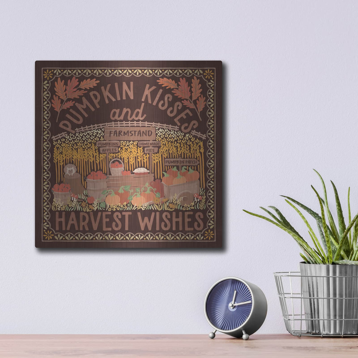 'Autumn Days 5 Dark' by Laura Marshall – Metal Wall Art, 12x12 room view
