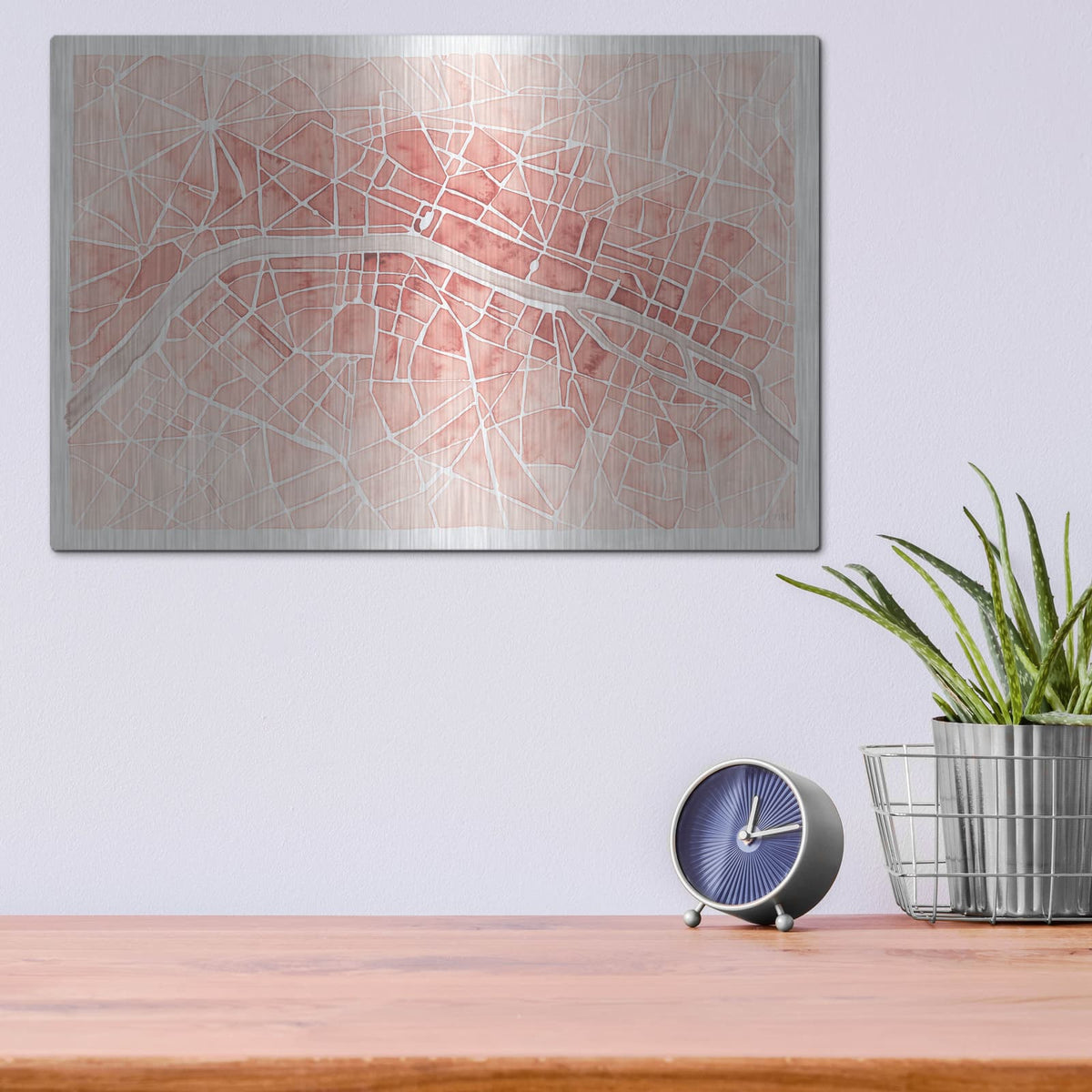 'Watercolor Wanderlust Paris Coral' by Laura Marshall – Metal Wall Art, 16x12 room view