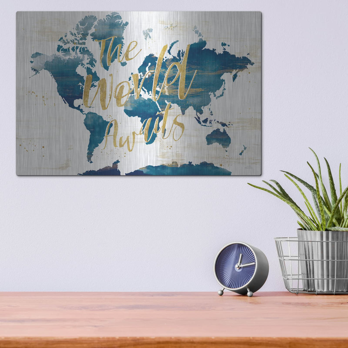 'Desert Blooms Abstact Map The World' by Laura Marshall – Metal Wall Art, 16x12 room view