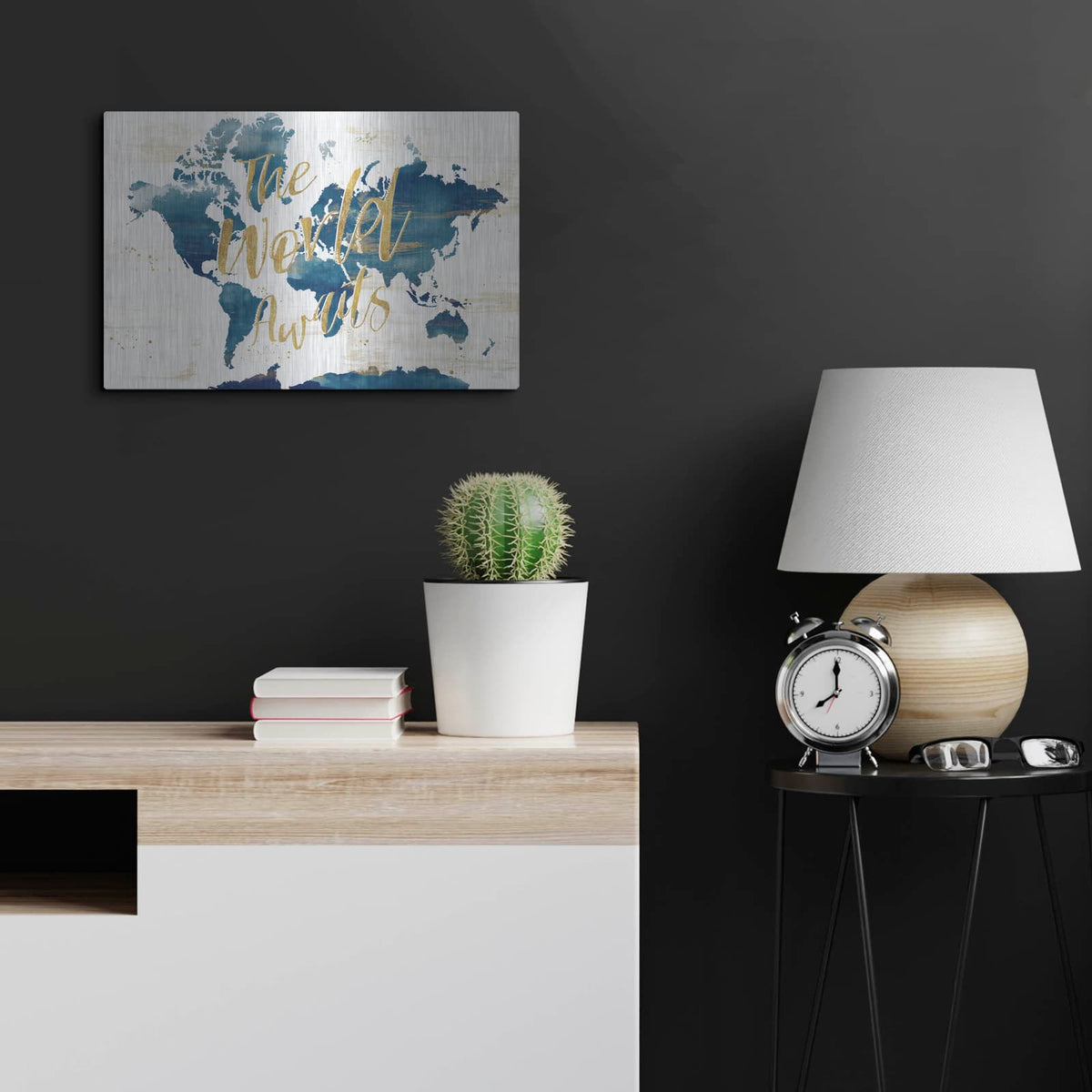'Desert Blooms Abstact Map The World' by Laura Marshall – Metal Wall Art, 24x16 room view