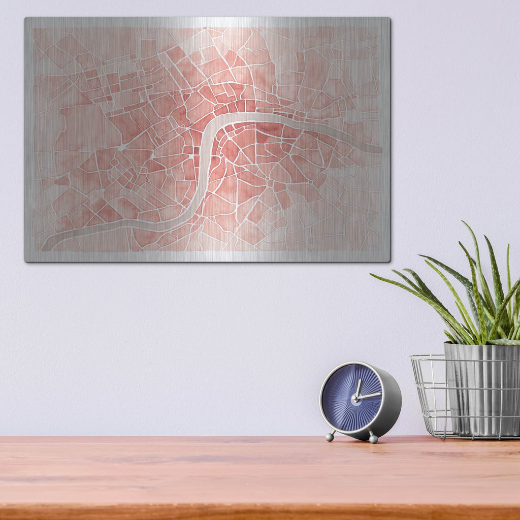 'Watercolor Wanderlust London Coral' by Laura Marshall – Metal Wall Art, 16x12 room view