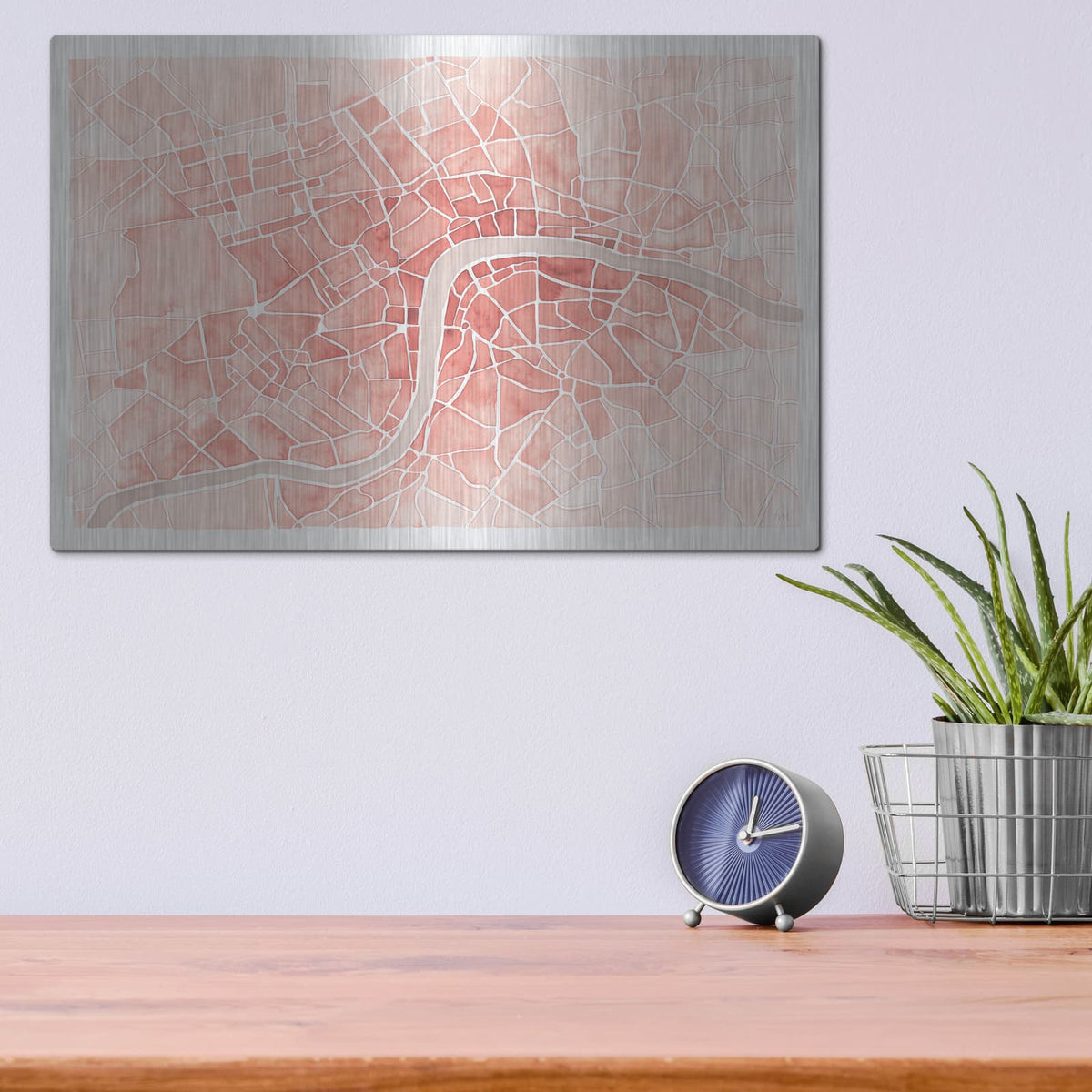 'Watercolor Wanderlust London Coral' by Laura Marshall – Metal Wall Art, 16x12 room view