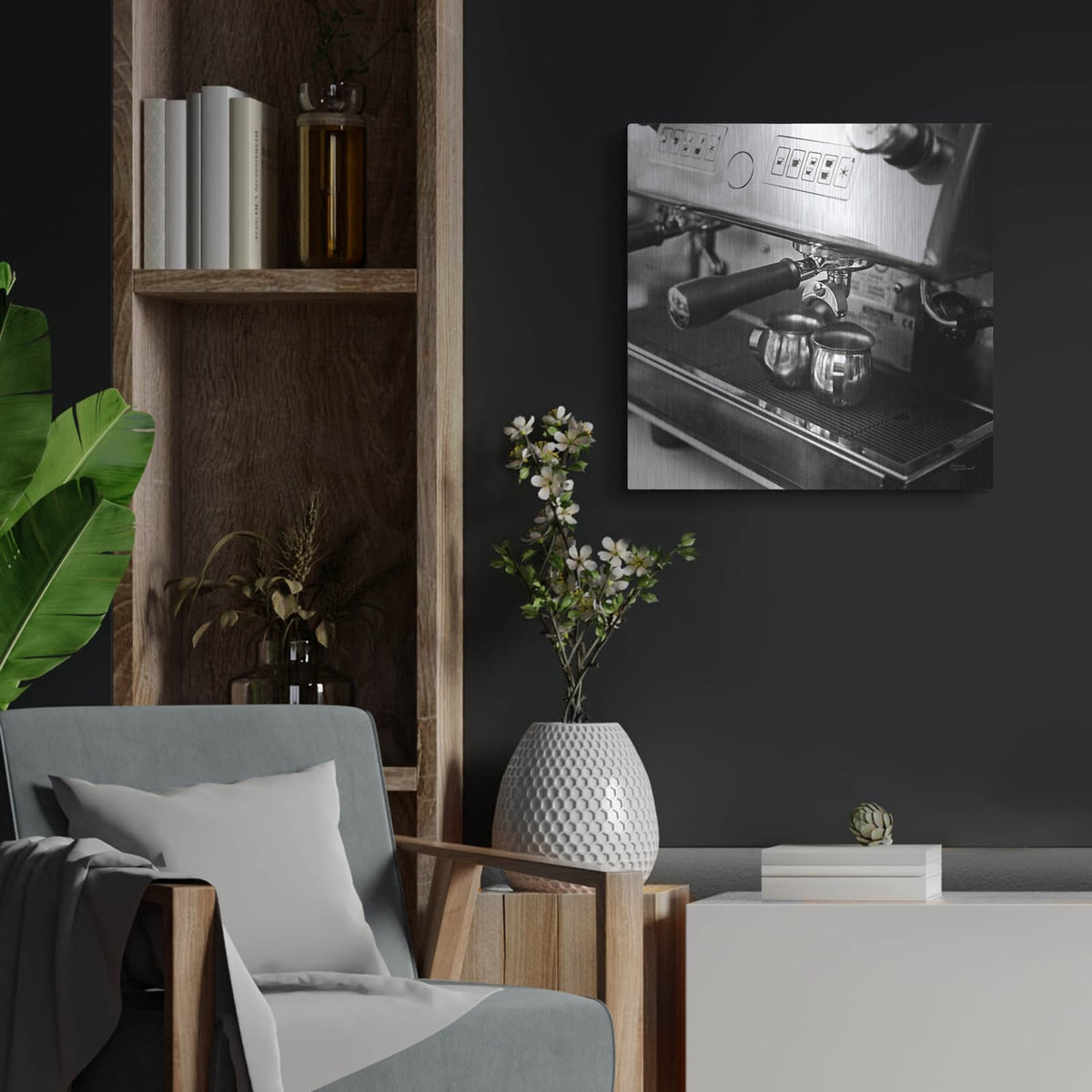 'Coffeehouse 1' by Laura Marshall – Metal Wall Art, 24x24 room view