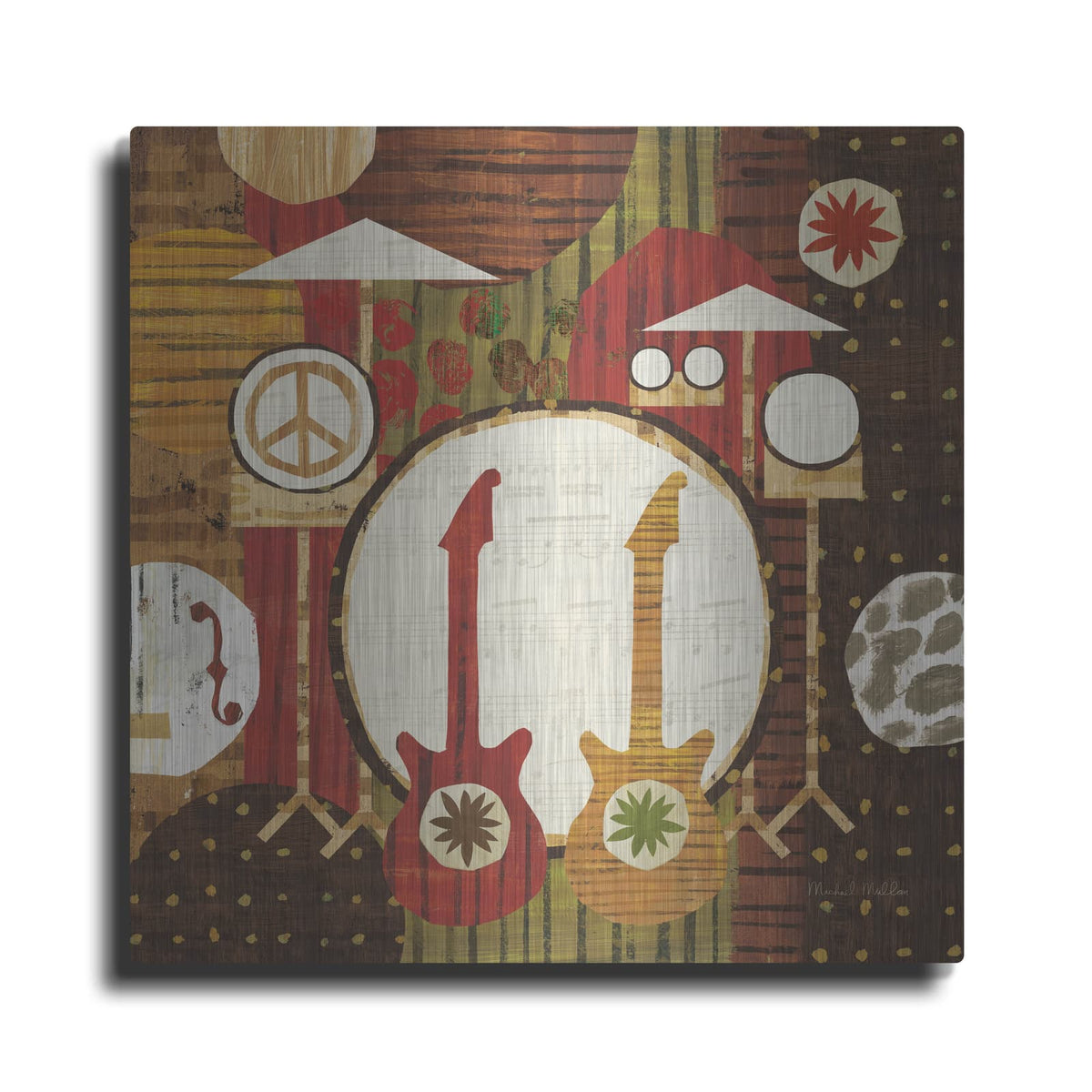 'Rock N Roll Drums Brown' by Michael Mullan – Metal Wall Art